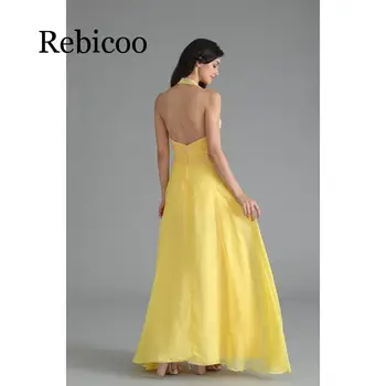 Rebicoo 2019 naujas V-kaklo, seksualus, be rankovių kabinti ant kaklo šifono nėrinių ilga suknelė