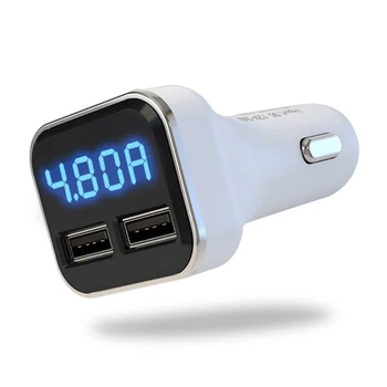 Dvigubas USB Automobilinis Įkroviklis 4.8 Adapteris LED Ekranas, Greito Įkrovimo iPhone Samsung