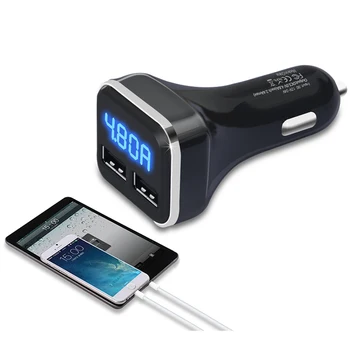 Dvigubas USB Automobilinis Įkroviklis 4.8 Adapteris LED Ekranas, Greito Įkrovimo iPhone Samsung