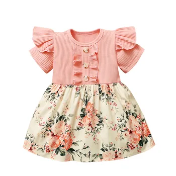 Bamblys Naujagimiui Baby Girl Dress Puikus Trumpas Rankovės Raukiniai Gėlių Spausdinti Princesė Dress Kawaii Bimba 2021 Платье