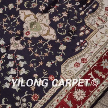 YILONG 3'x5' tamsiai mėlyna spalva namų puošybai rankų darbo šilko rūšių persų kilimai (YHW341B3x5)