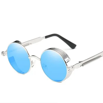 Steampunk Turas Metalo Akiniai nuo saulės Vyrams, Moterims Veidrodinį Apskritimo, Saulės akiniai Markės Dizaineris Retro Vintage Oculos