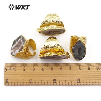 WT-R112 Išskirtinių Moterų Mados gabalas geode vartų žiedai Nuostabus dizainas druzy akmens žiedas drusy akmens aukso strim žiedas
