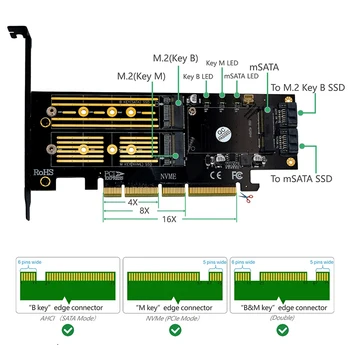 Versijos 3 in 1 Msata ir M. 2 NGFF NVME SATA SSD su PCI-E 4X ir SATA3 Adapteris su Aušinimo Šilumos Heatsink