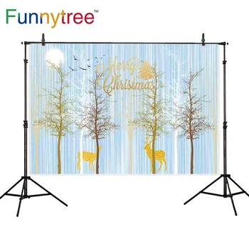 Funnytree kalėdų fono nuotrauka marmuro, aukso gyvūnų siluetas medžių, paukščių Tapetai photophone nuotraukų fonas
