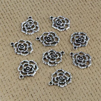 10vnt/daug kūrybos antikvariniai sidabro tuščiavidurių rožių gėlių žavesio metalo girliandos, 