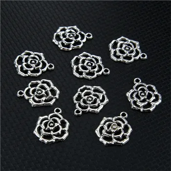 10vnt/daug kūrybos antikvariniai sidabro tuščiavidurių rožių gėlių žavesio metalo girliandos, 