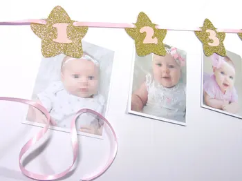 1-12 mėnesių Šmėžavimas Žvaigždės Reklama mergaitė ar berniukas, baby shower Pirmojo Gimtadienio girliandas baneriai starta foto rekvizitas, dekoracijos
