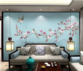 AINYOOUSEM Kinų stiliaus magnolia gėlių fone sienos tėtis peint papel de parede tapetai, 3d tapetai, tapetų