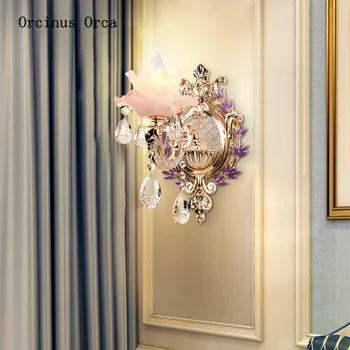 Prancūzų prabangos violetinė crystal sienos lempos viešbučio kambarį miegamojo, naktiniai staleliai, lempa Europos jade lydinio sienos lempos