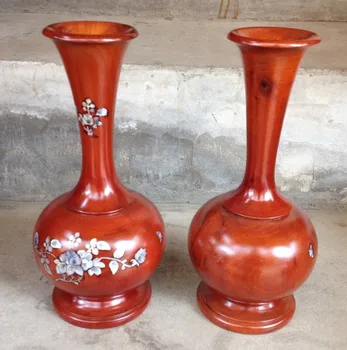 Kinijos raižyti raudonmedžio stalo apdailos pora high-end dovanos vaza -- Ilgas kaklo apdaila spausdinti