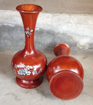 Kinijos raižyti raudonmedžio stalo apdailos pora high-end dovanos vaza -- Ilgas kaklo apdaila spausdinti