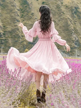 Nemokamas Pristatymas 2020 Naujas Mados Moterų Šifono Ilgas, Maxi Ilgas Žibintų Rankovėmis Suknelė Vasaros Boshow Bohemijos Gėlių Spausdinti Suknelė S-L