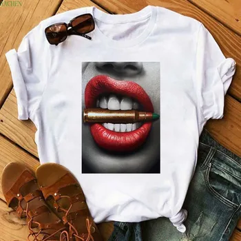 Maycaur Seksualus Lūpų Atspausdinta Marškinėliai Moterims 