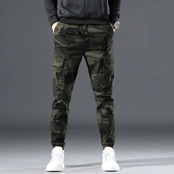 Mados Dizaineris Vyrų Džinsai Kamufliažas Atsitiktinis Krovinių Kelnės Didelis Kišenėje Techninis Apačioje Plati Koja Kelnės Streetwear Hip-Hop Poilsiu