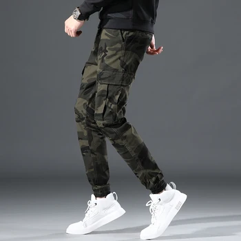 Mados Dizaineris Vyrų Džinsai Kamufliažas Atsitiktinis Krovinių Kelnės Didelis Kišenėje Techninis Apačioje Plati Koja Kelnės Streetwear Hip-Hop Poilsiu