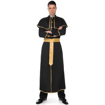 Suaugusiųjų vyrų helovinas kostiumas profesinių vaidmenų cosplay kunigas, romos kunigas juodas mantijas šalis suknelė
