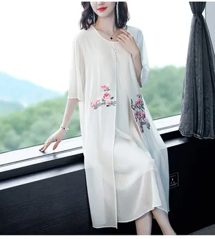 Vasaros plius dydis suknelės Vidutinio ilgio mados high-end užsienio vientisos spalvos folk-custom siuvinėjimo netikrą dviejų dalių vestidos D210
