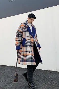 Vyriški paltai 2020 m. Rudens žiemos naujas slim vientisos spalvos plaided atvartas, kailis purus laisvalaikio asmenybės jaunimo vyriški drabužiai