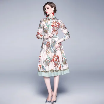 Banulin 2019 M. Rudenį Moterų Suknelė Kilimo Ir Tūpimo Tako Mados Dizaineris Ilgomis Rankovėmis Paprastas Lankas Gėlių Spausdinti Elegantiškas Naujas Ladys Suknelės