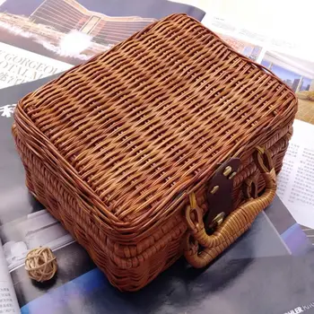 Rankų darbo Kelionės Iškylą Bambuko Mini Rotango Lagaminą Austi Vaisių Kosmetikos Maisto dėžutę