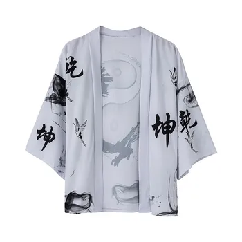 Vasarą Laisvi Marškinėliai Topai Atsitiktinis Moteris, Vyras Splash Rašalo Spausdinimo Kailis Japonijos Tradicinių Harajuku Kimono Megztinis Mados Streetwear