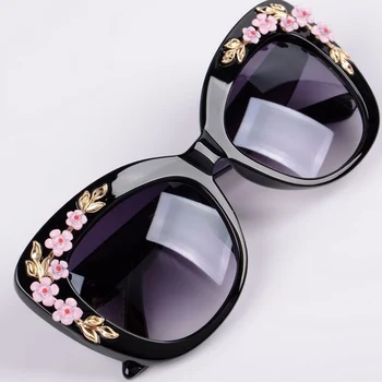 2020 Prabangos Karalienė Cat Eye Akiniai nuo saulės Moterims Rožių Gėlių Derliaus Merginos Oculos De Sol Negabaritinių Prekės ženklo Dizainas Moterims Saulės akiniai