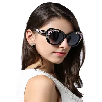 2020 Prabangos Karalienė Cat Eye Akiniai nuo saulės Moterims Rožių Gėlių Derliaus Merginos Oculos De Sol Negabaritinių Prekės ženklo Dizainas Moterims Saulės akiniai