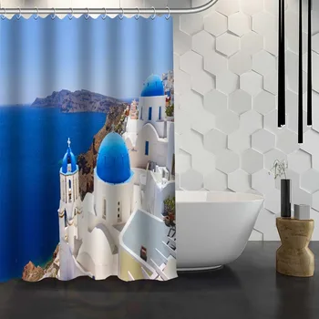 Custom Graikija kapitalo Dušo Užuolaidos Su Kabliukais Audinio Vonios Užuolaidų eco-friendly Vandeniui dušo užuolaidos