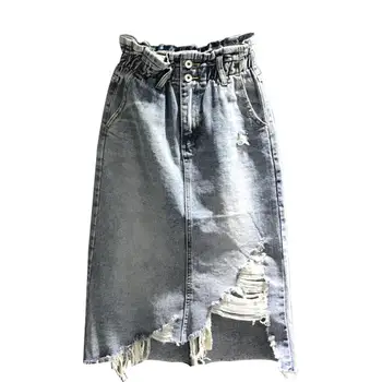 Pavasarį naujos mados aukštos juosmens džinsinio audinio sijonas moterims paketo hip-line džinsai sijonas r95
