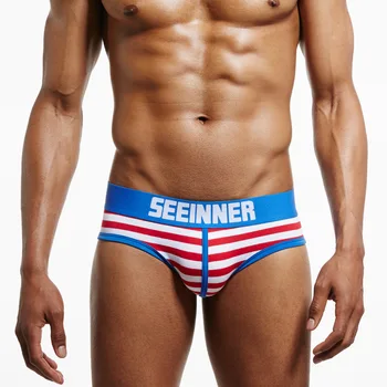 SEEINNER Prekės Men 's Underwear Medvilnės Minkštas Mažai-waisted U Išlenkto Dizaino Dryžuotas Sexy Men' S Kelnės