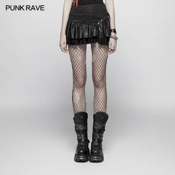 Punk Rave Moterys Trumpas Sijonas Atsitiktinis Mados Steampunk Raukiniai, Nėriniai Seksualus Pu Odos Šalis, Plisuotos MiniSkirt