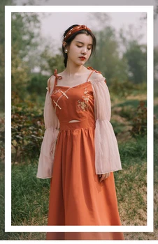2019 naujas mados moterų suknelės Derliaus literatūros nacionalinės stiliaus aukšto juosmens siuvinėta suknelė