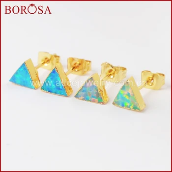 BOROSA 5Pairs Populiarus Aukso Spalvos Trikampis Baltos ir Mėlynos Japonijos Opal Stud Auskarai Brangakmenių Auskarai Moterims Druzy Papuošalai G1424