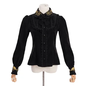 Rudenį, žiemą lolita palaidinė derliaus velvetas tirštėti išlaikyti šiltas kawaii marškinėliai, siuvinėjimas viktorijos marškinėliai gothic lolita top cosplay