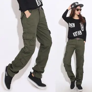 Karinės Medvilnės Krovinių Kelnės Moterims Treniruotės Atsitiktinis multi-kišenės streetwear Porų Kelnes Armijos Žalioji Juodos Kelnės Chaki