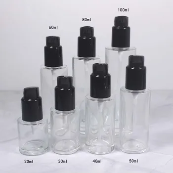 20~100 ml stiklinis buteliukas su juodu dangteliu ,kosmetikos konteineris su losjonu, siurblys, skystis, makiažas