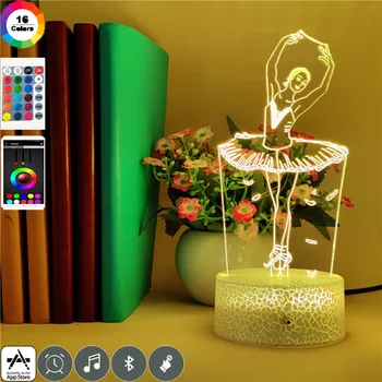 7 Spalvų Led 3D Vizualinį Naktį Žibintai Baleto Šokėjas Vaikams Miega Dekoro Lempa, Gimtadienis, Kalėdos Šalis Žaislą Dovanų Laikrodis Bazės Lempos