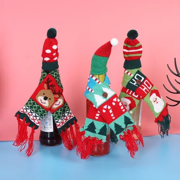3 Rinkiniai/Daug Kalėdų stalo dekoravimas medvilnės virvė & vilnos vyno butelis kailio kepurė ir Šalikas Santa claus Lipdukas ornamentas Kūrybos namuose