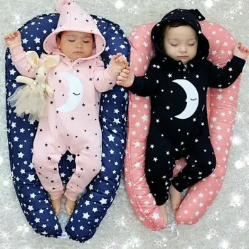 Bamblys Baby Girl Berniukas Mielas Star Mėnulis Gobtuvu Bodysuit ilgomis rankovėmis Romper bendrą aprangą Žiemą Šilta Apranga Drabužius 0-18M