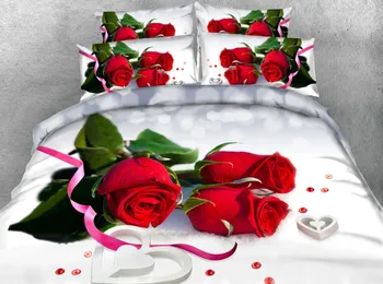 Rožės Universalinėje Parduotuvėje 3D raudona Rožė Patalynės komplektas antklodė antklode padengti paklode lino lovatiesė Cal Super King size karalienė twin 4PCS