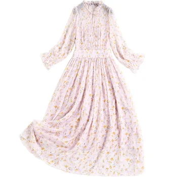 Moterų plius dydis drabužių, gėlių modelius šifono suknelė naują 2021 m. pavasario vasaros blyksnius rankovės bowknot plisuotos elegantiška rausvos suknelės
