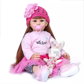 RCtown 60cm Atgimsta Mergina Baby Doll Silikono mergina rožinė princesė vonios žaislas Princesė Vaikų Žaislas Geriausia Gimtadienio Dovana