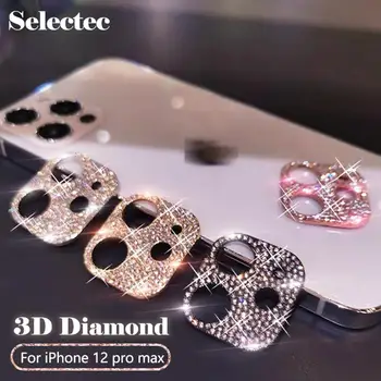 IPhone 12 Pro Prabangūs Blizgučiai 3D Diamond Bling kalnų krištolas Fotoaparato Objektyvą Protector, iPhone 12 Pro Max 12mini Kamera Atveju Žiedas