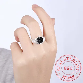 2019 Nauja 925 Sterlingas Sidabro Žiūri Formos Juodo Emalio Fine Jewelry Vestuvių Piršto Žiedą, Moterims Anel Feminino