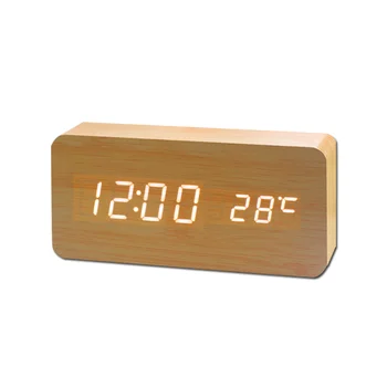 Medienos LED Skaitmeninis Laikrodis Atidėti Juodas Stalinis Laikrodis-Žadintuvas, Miegamojo Garso Kontrolė Temperatūra Elektroninių Stalo Laikrodžiai Namų Dekoro