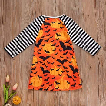 Bamblys Kūdikių Mergaičių Halloween Suknelė, ilgomis Rankovėmis Moliūgų Gpgb Spausdinti Raglan Dress Rudenį Drabužių 6M-5Y