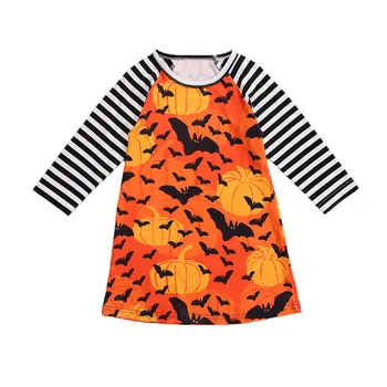Bamblys Kūdikių Mergaičių Halloween Suknelė, ilgomis Rankovėmis Moliūgų Gpgb Spausdinti Raglan Dress Rudenį Drabužių 6M-5Y