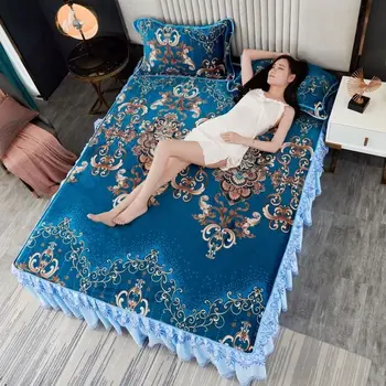 Karšto pardavimo sutirštės lova sijonas vieną gabalą, pieną aksomo pliušinis 0,9 m 1,5 m 1,8 Pliušinis paklode nėriniai