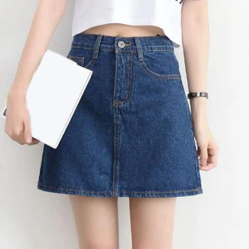 Mados Korėjos Vasaros Moterų Džinsinio Audinio Sijonas Aukštu Juosmeniu Juoda Mini Sijonai Paketo Klubo Blue Jeans Harajuku Plius Dydis